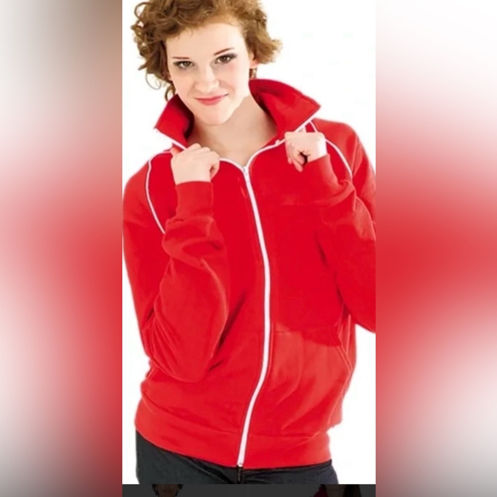 American Apparel Red Zip high collar with White Piping